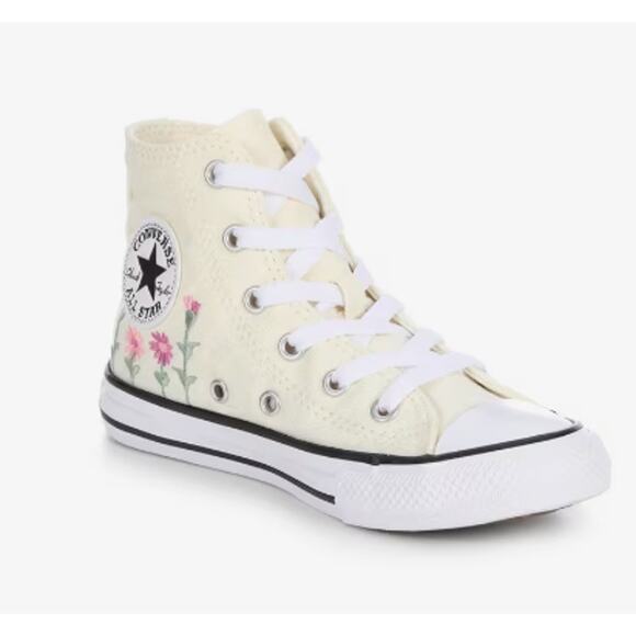 Converse Chuck Taylor All Star Hi Kids Youth 3 Cream Floral High-Top Sneakers - Picture 2 of 7